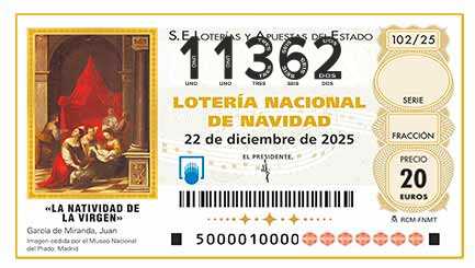 Décimo 11362 del sorteo 102-22/12/2025 Navidad