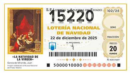 Décimo de Lotería con el número 15220