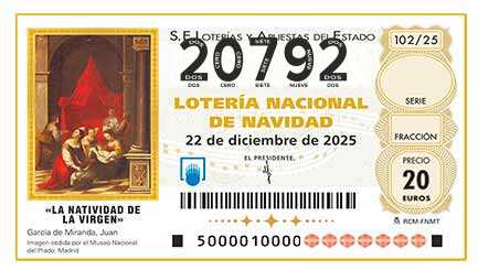 Décimo 20792 del sorteo 102-22/12/2025 Navidad