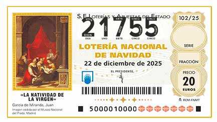 Décimo 21755 del sorteo 102-22/12/2025 Navidad