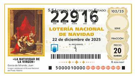 Décimo 22916 del sorteo 102-22/12/2025 Navidad