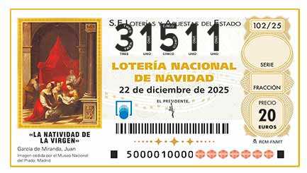 Décimo 31511 del sorteo 102-22/12/2025 Navidad
