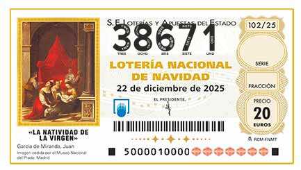 Décimo 38671 del sorteo 102-22/12/2025 Navidad