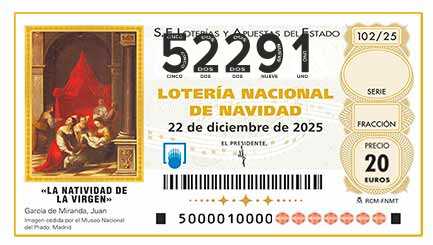 Décimo de Lotería con el número 52291