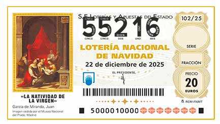 Décimo 55216 del sorteo 102-22/12/2025 Navidad