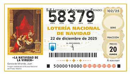 Décimo 58379 del sorteo 102-22/12/2025 Navidad