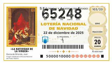 Décimo de Lotería con el número 65248