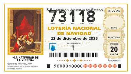 Décimo de Lotería con el número 73118