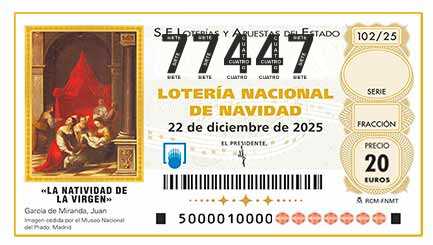 Décimo de Lotería con el número 77447