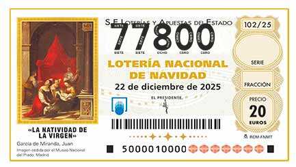 Décimo 77800 del sorteo 102-22/12/2025 Navidad