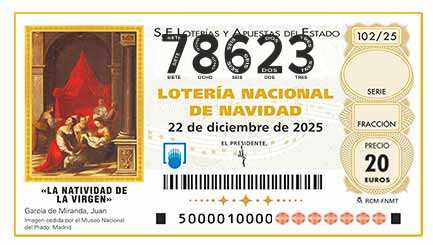 Décimo de Lotería con el número 78623