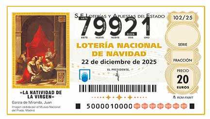 Décimo de Lotería con el número 79921