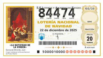 Décimo 84474 del sorteo 102-22/12/2025 Navidad