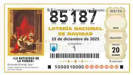 Décimo 85187 del sorteo 102-22/12/2025 Navidad