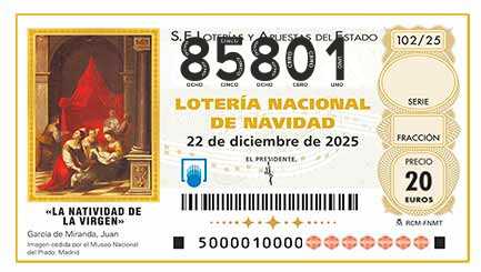 Décimo de Lotería con el número 85801