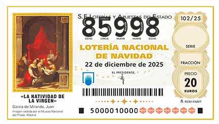 Décimo 85998 del sorteo 102-22/12/2025 Navidad