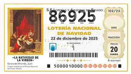 Décimo 86925 del sorteo 102-22/12/2025 Navidad