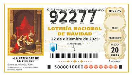 Décimo de Lotería con el número 92277
