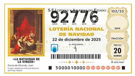Décimo 92776 del sorteo 102-22/12/2025 Navidad
