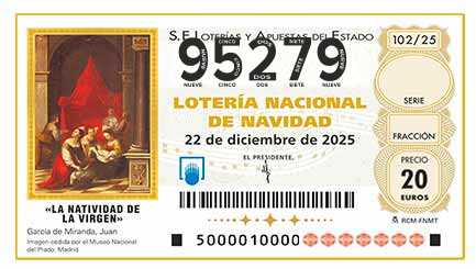 Décimo de Lotería con el número 95279