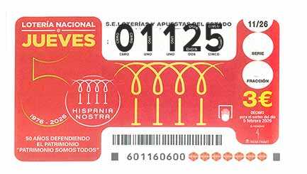 Décimo 01125 del sorteo 11-05/02/2026 Jueves