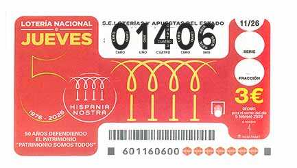 Décimo 01406 del sorteo 11-05/02/2026 Jueves