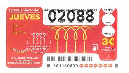 Décimo 02088 del sorteo 11-05/02/2026 Jueves