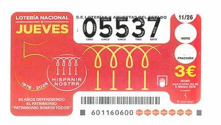 Décimo 05537 del sorteo 11-05/02/2026 Jueves
