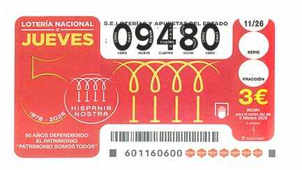 Décimo 09480 del sorteo 11-05/02/2026 Jueves