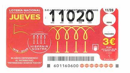 Décimo 11020 del sorteo 11-05/02/2026 Jueves