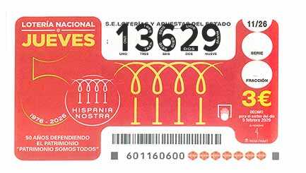 Décimo 13629 del sorteo 11-05/02/2026 Jueves