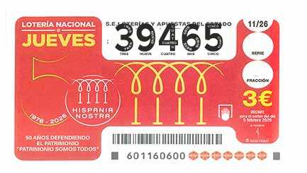 Décimo 39465 del sorteo 11-05/02/2026 Jueves