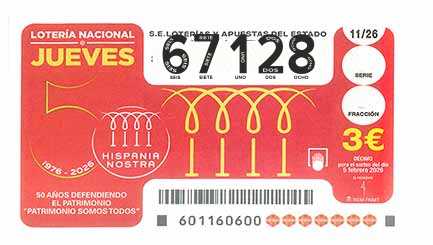 Décimo 67128 del sorteo 11-05/02/2026 Jueves