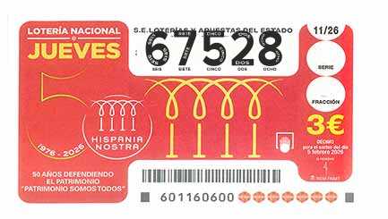 Décimo 67528 del sorteo 11-05/02/2026 Jueves