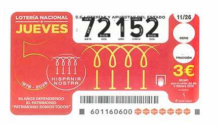Décimo 72152 del sorteo 11-05/02/2026 Jueves
