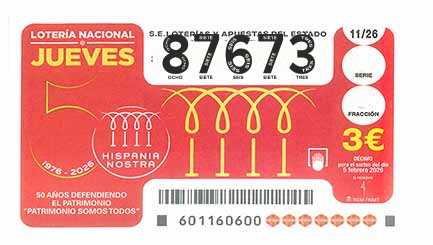 Décimo 87673 del sorteo 11-05/02/2026 Jueves