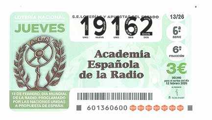 Décimo 19162 del sorteo 13-12/02/2026 Jueves