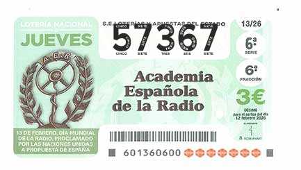 Décimo 57367 del sorteo 13-12/02/2026 Jueves