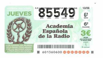 Décimo 85549 del sorteo 13-12/02/2026 Jueves