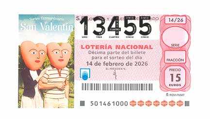 Décimo 13455 del sorteo 14-14/02/2026 Sábado