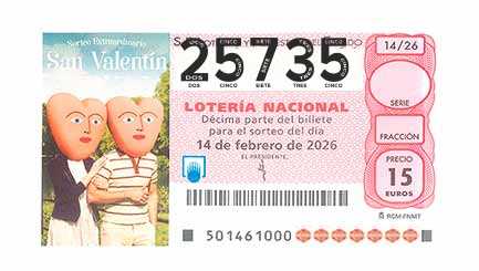 Décimo 25735 del sorteo 14-14/02/2026 Sábado