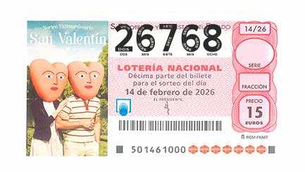Décimo 26768 del sorteo 14-14/02/2026 Sábado