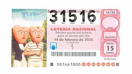 Décimo de Lotería con el número 31516