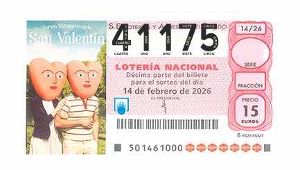 Décimo 41175 del sorteo 14-14/02/2026 Sábado