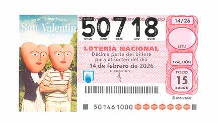 Décimo 50718 del sorteo 14-14/02/2026 Sábado