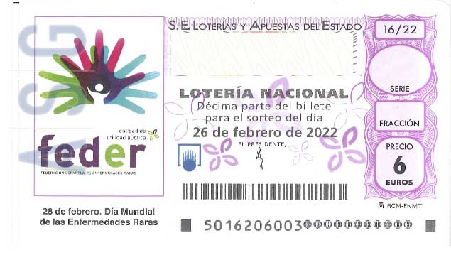 Décimo 16640 del sorteo 16-26/02/2022 Sábado