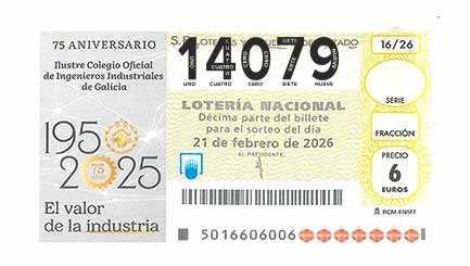 Décimo 14079 del sorteo 16-21/02/2026 Sábado