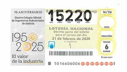 Décimo 15220 del sorteo 16-21/02/2026 Sábado