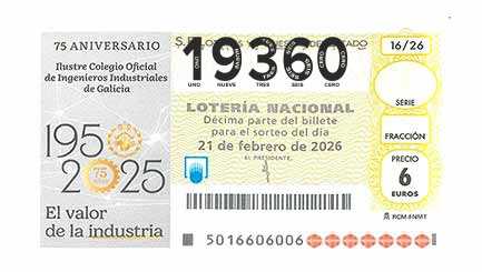 Décimo 19360 del sorteo 16-21/02/2026 Sábado