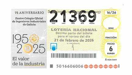 Décimo 21369 del sorteo 16-21/02/2026 Sábado